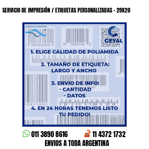 SERVICIO DE IMPRESIÓN / ETIQUETAS PERSONALIZADAS – 29X20