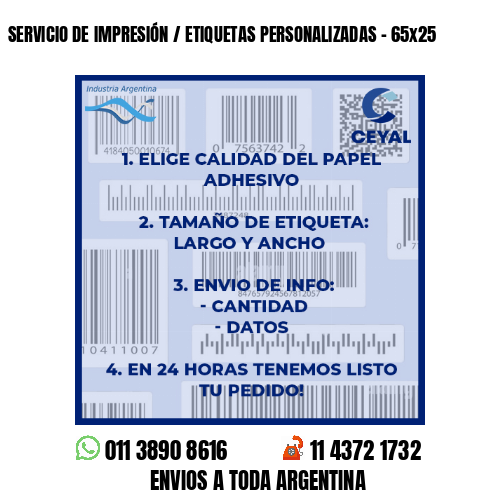 SERVICIO DE IMPRESIÓN / ETIQUETAS PERSONALIZADAS - 65x25