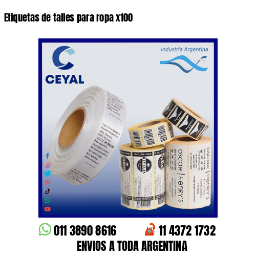 Etiquetas de talles para ropa x100