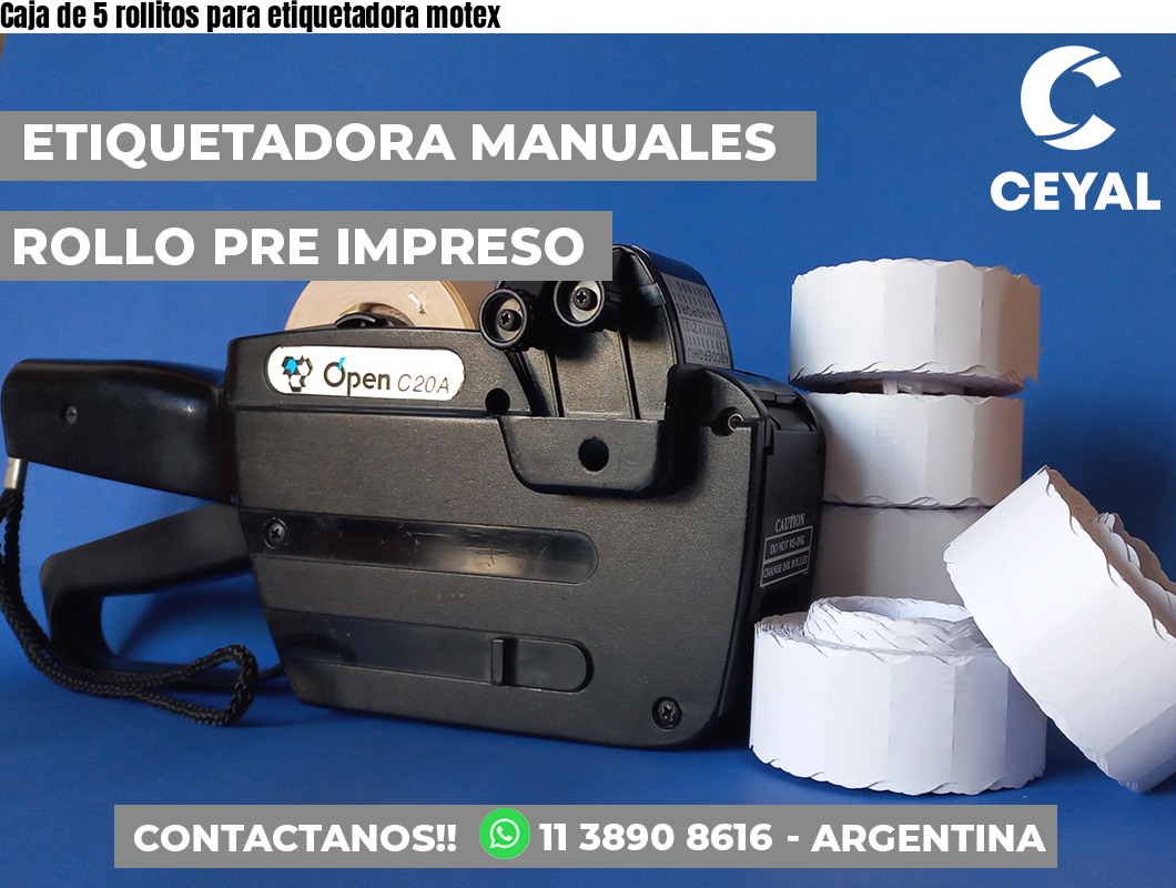 Caja de 5 rollitos para etiquetadora motex