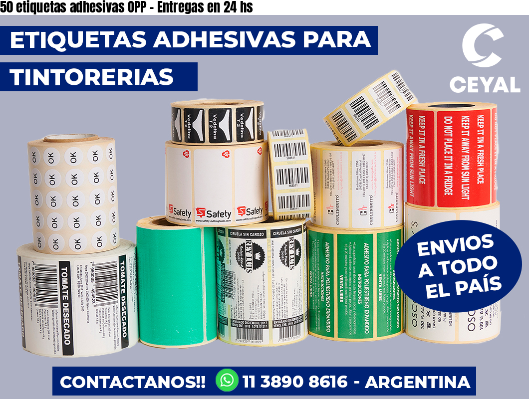 50 etiquetas adhesivas OPP - Entregas en 24 hs