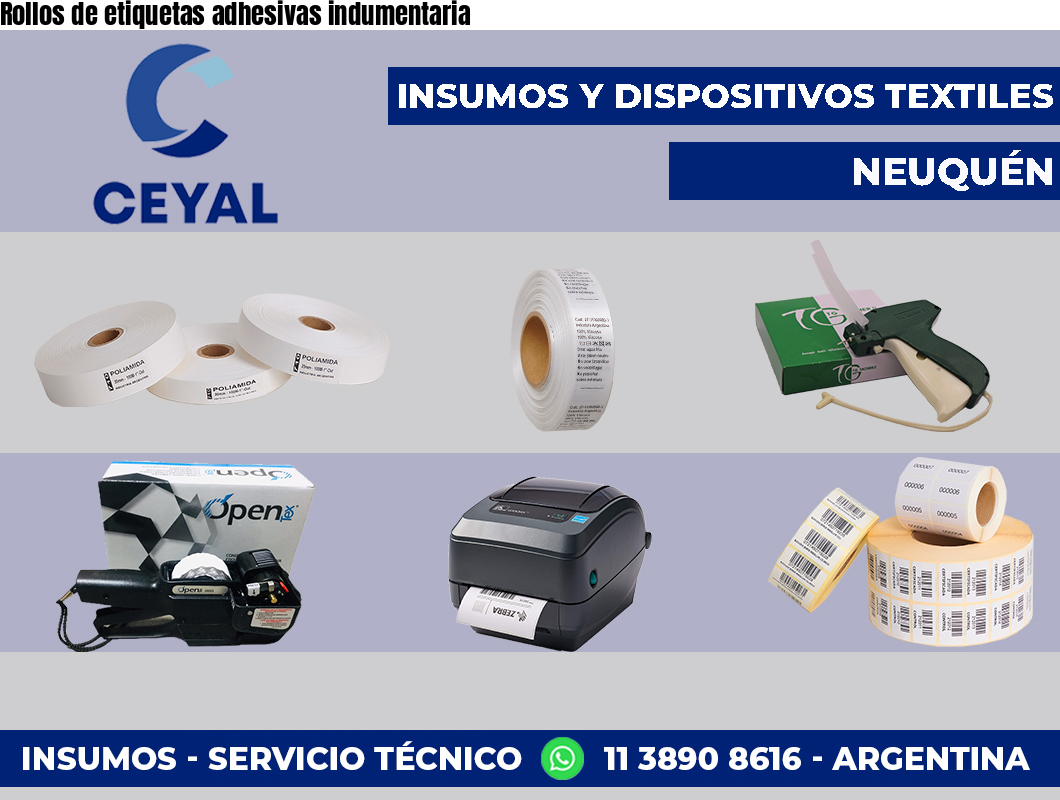 Rollos de etiquetas adhesivas indumentaria