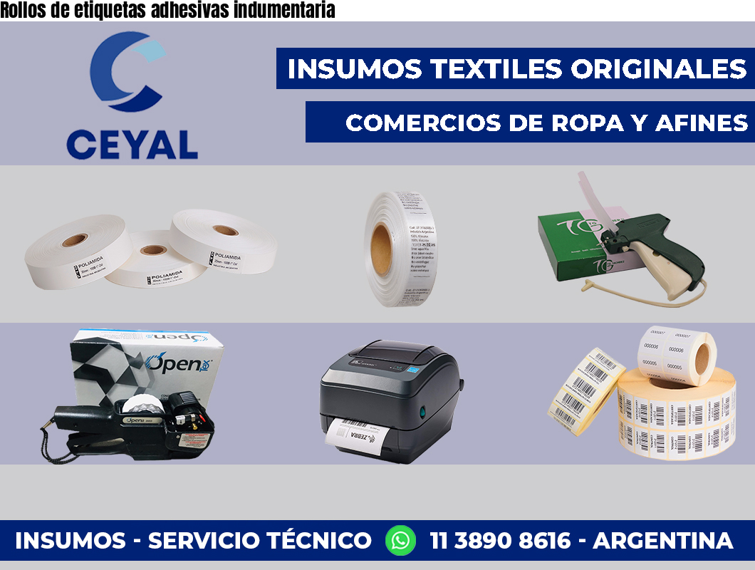 Rollos de etiquetas adhesivas indumentaria