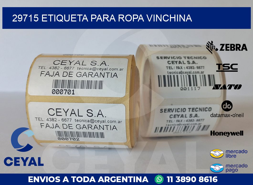 29715 ETIQUETA PARA ROPA VINCHINA