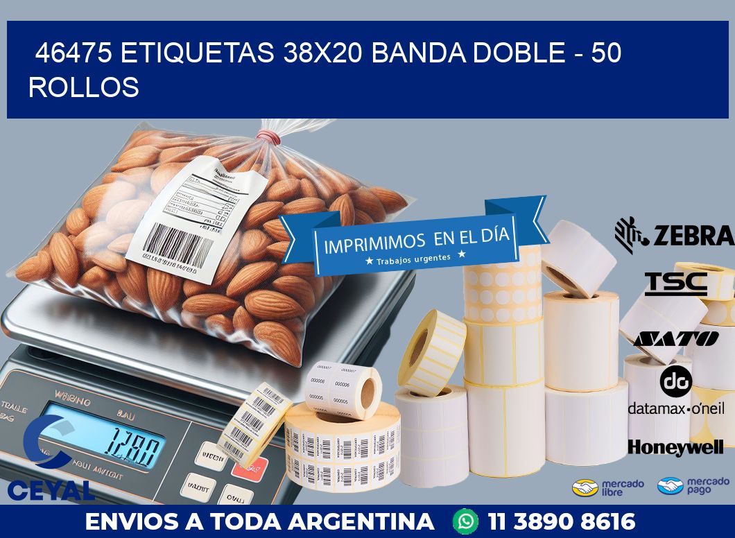 46475 ETIQUETAS 38X20 BANDA DOBLE - 50 ROLLOS