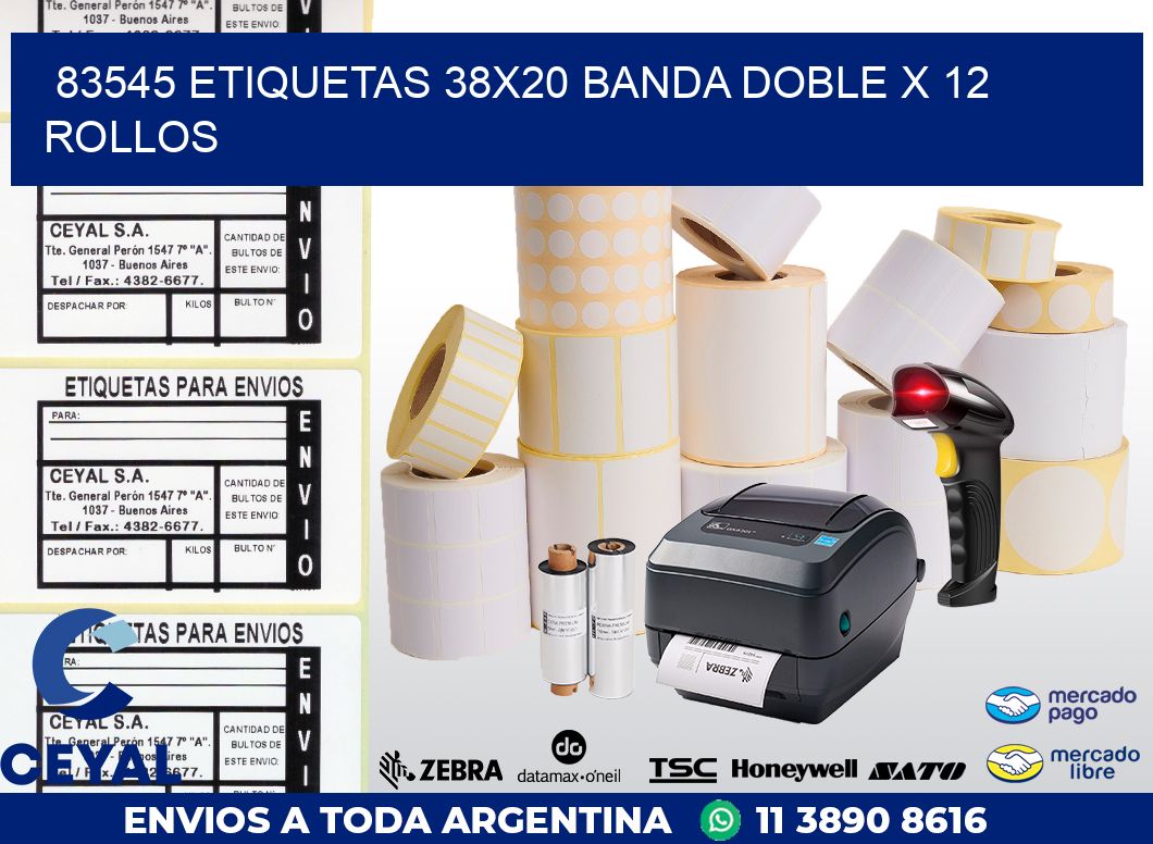 83545 ETIQUETAS 38X20 BANDA DOBLE X 12 ROLLOS