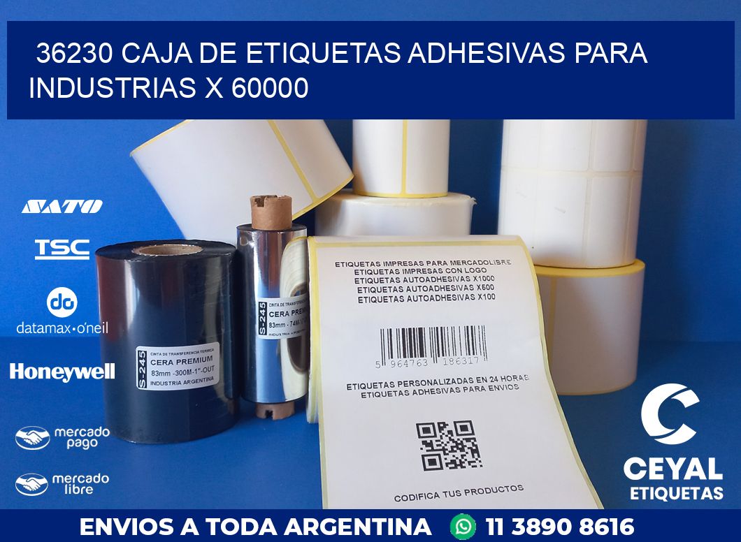 36230 CAJA DE ETIQUETAS ADHESIVAS PARA INDUSTRIAS X 60000