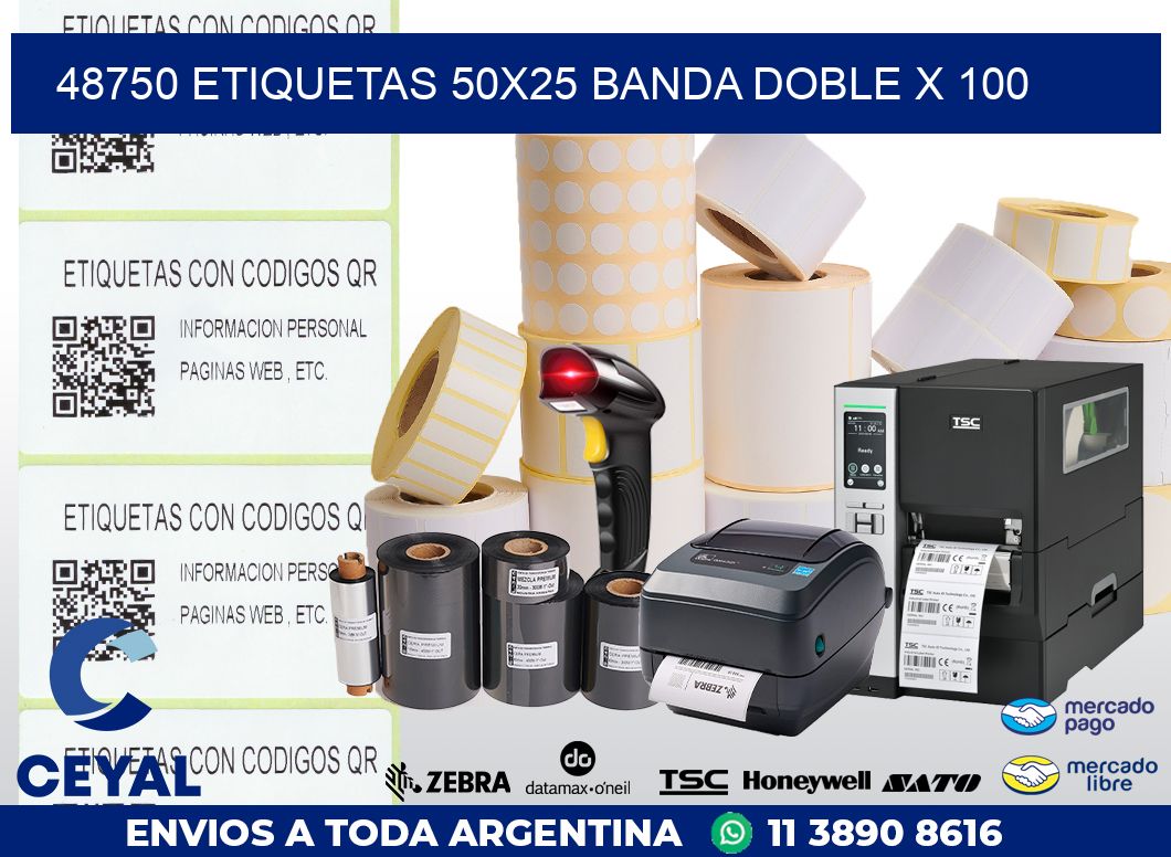 48750 ETIQUETAS 50X25 BANDA DOBLE X 100