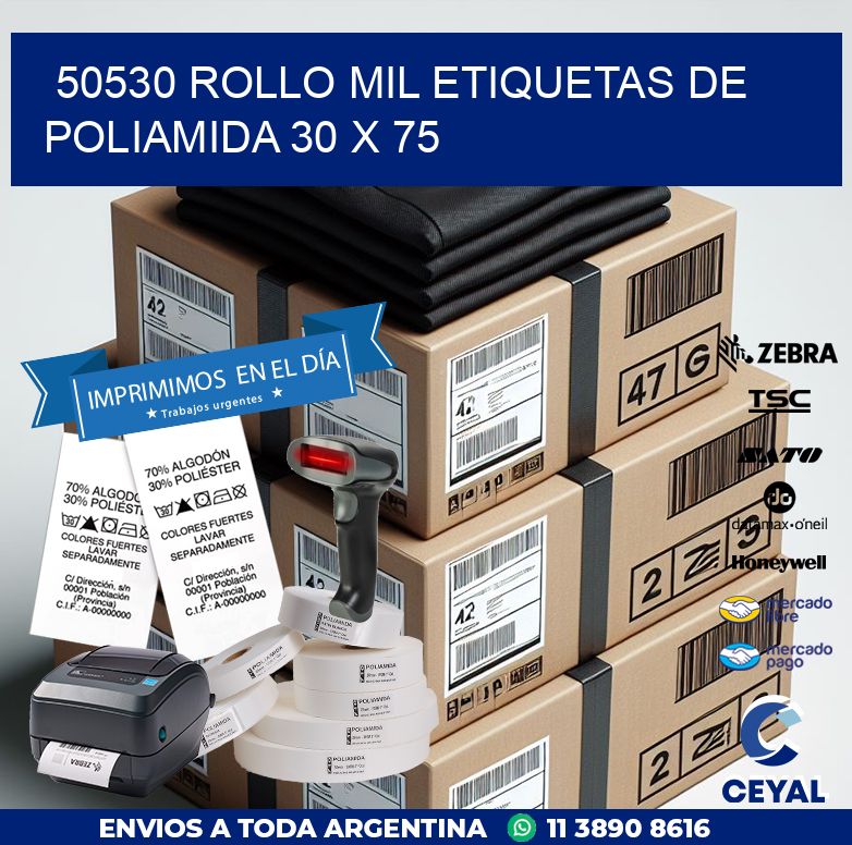 50530 ROLLO MIL ETIQUETAS DE POLIAMIDA 30 X 75