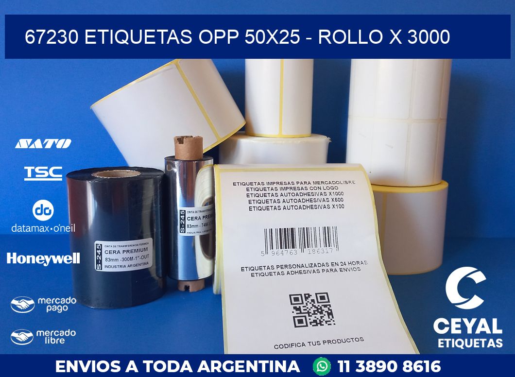 67230 ETIQUETAS OPP 50X25 - ROLLO X 3000