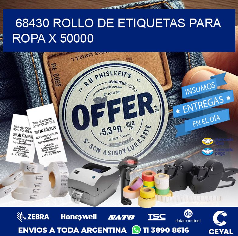 68430 ROLLO DE ETIQUETAS PARA ROPA X 50000