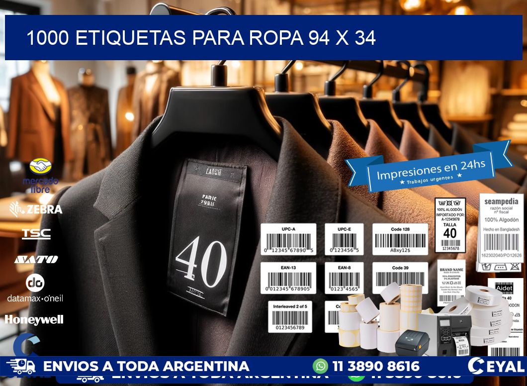 1000 ETIQUETAS PARA ROPA 94 x 34