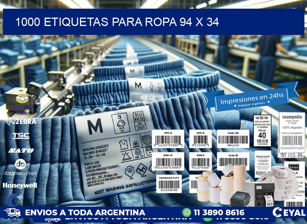 1000 ETIQUETAS PARA ROPA 94 x 34