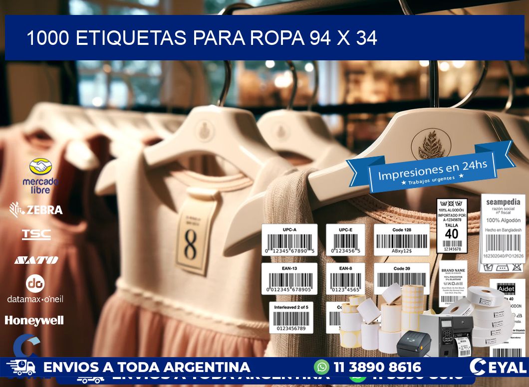 1000 ETIQUETAS PARA ROPA 94 x 34