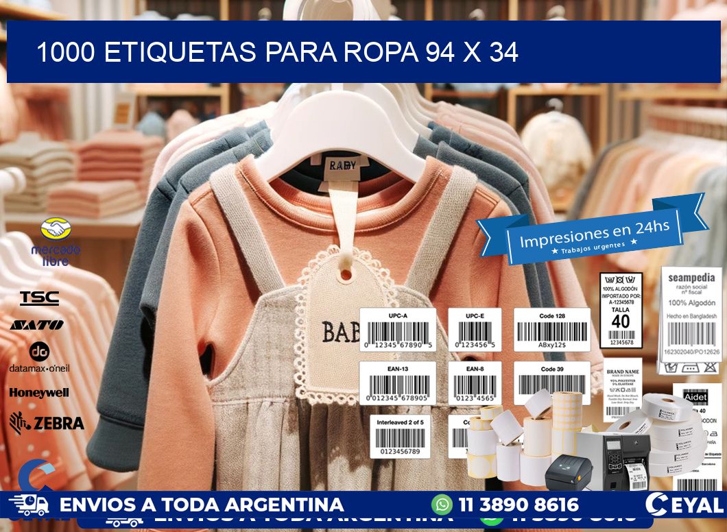 1000 ETIQUETAS PARA ROPA 94 x 34