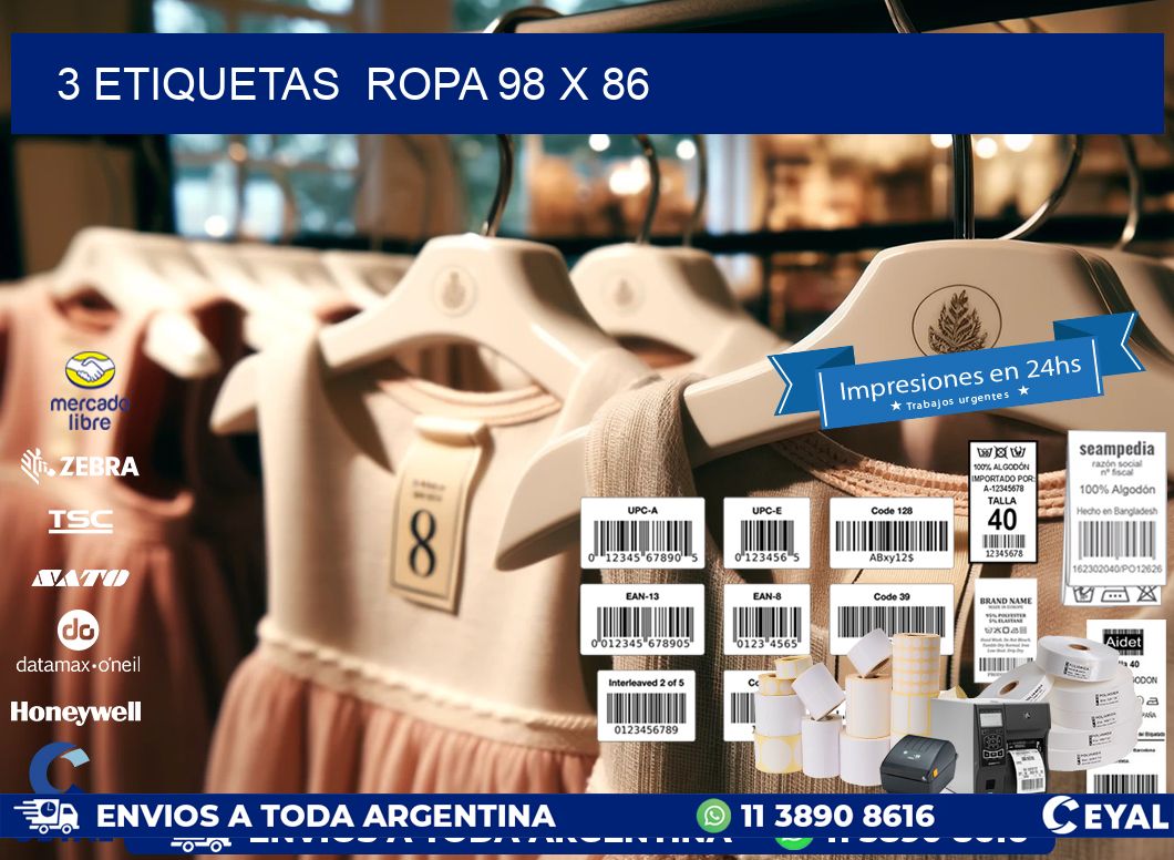 3 ETIQUETAS  ROPA 98 x 86