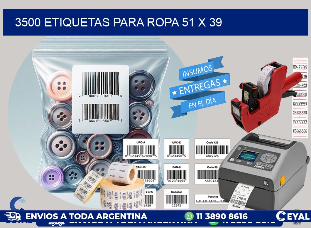 3500 ETIQUETAS PARA ROPA 51 x 39