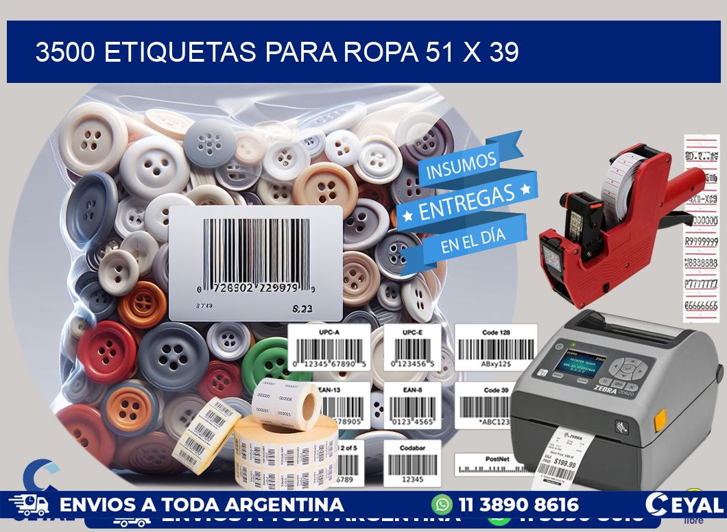 3500 ETIQUETAS PARA ROPA 51 x 39