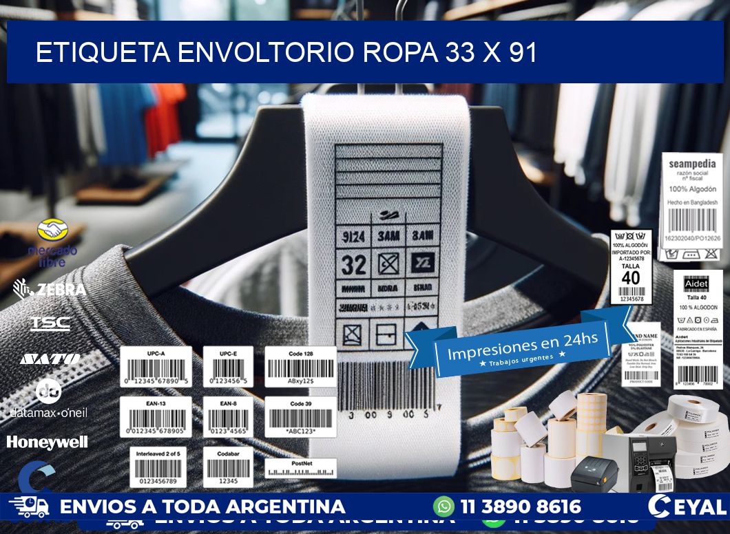 ETIQUETA ENVOLTORIO ROPA 33 x 91