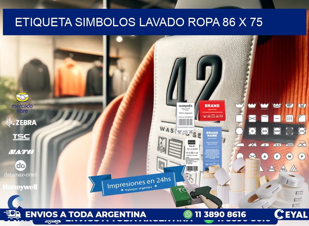 ETIQUETA SIMBOLOS LAVADO ROPA 86 x 75