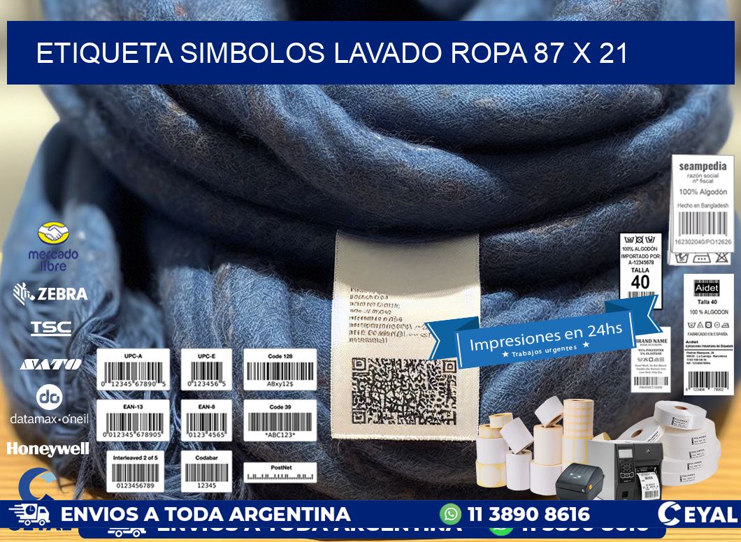 ETIQUETA SIMBOLOS LAVADO ROPA 87 x 21