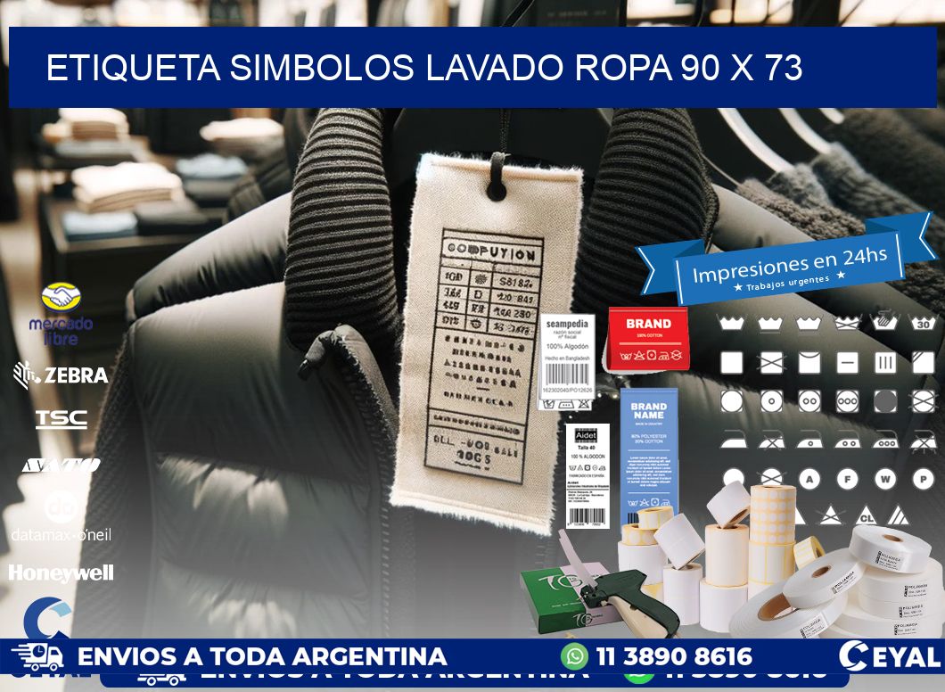 ETIQUETA SIMBOLOS LAVADO ROPA 90 x 73