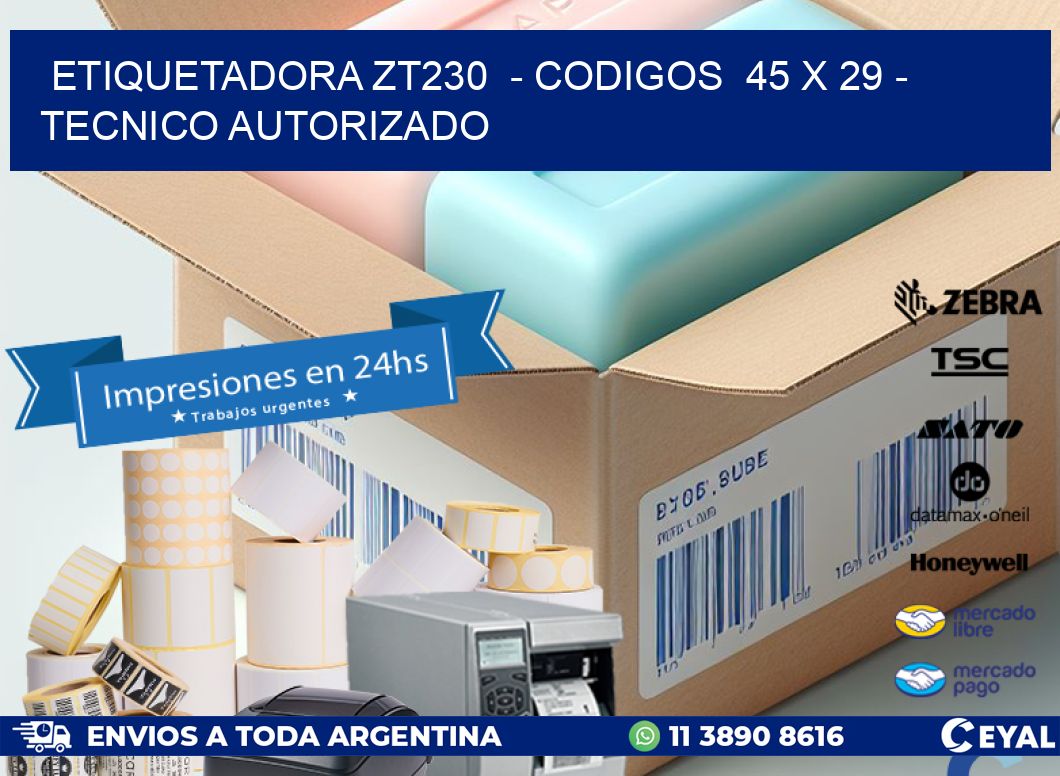 ETIQUETADORA ZT230  - CODIGOS  45 x 29 - TECNICO AUTORIZADO