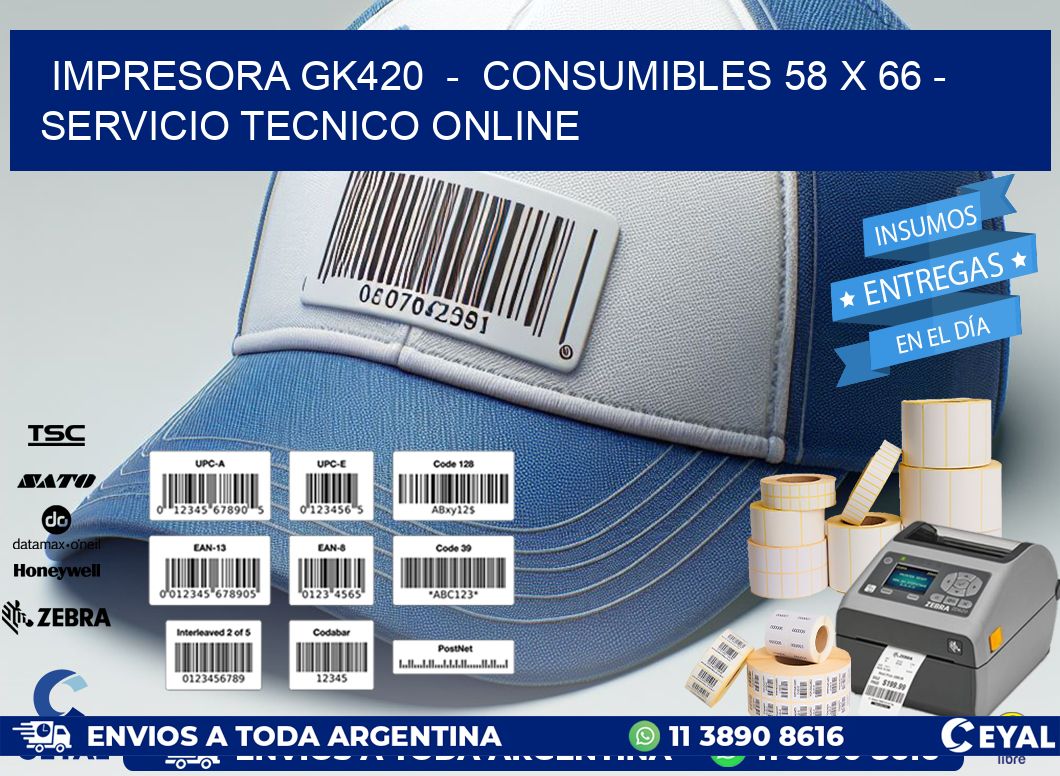 IMPRESORA GK420  -  CONSUMIBLES 58 x 66 - SERVICIO TECNICO ONLINE