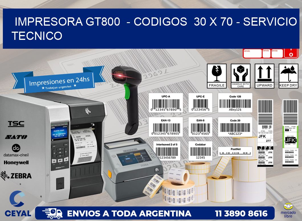 IMPRESORA GT800  - CODIGOS  30 x 70 - SERVICIO TECNICO