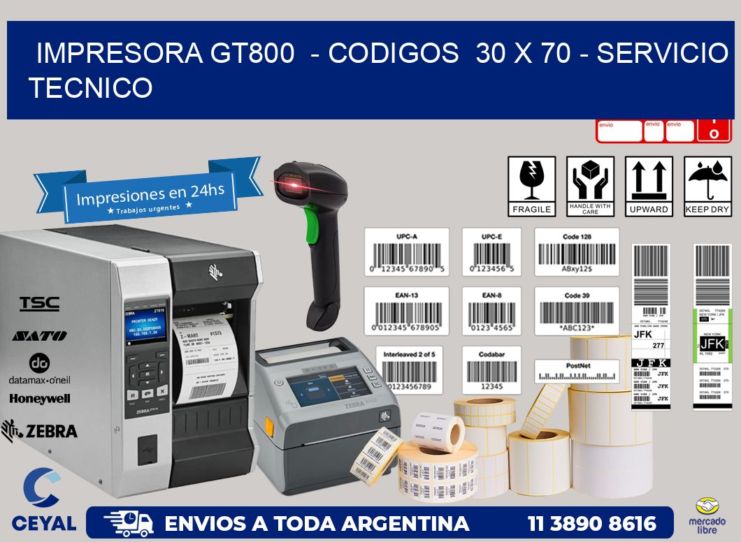 IMPRESORA GT800  - CODIGOS  30 x 70 - SERVICIO TECNICO