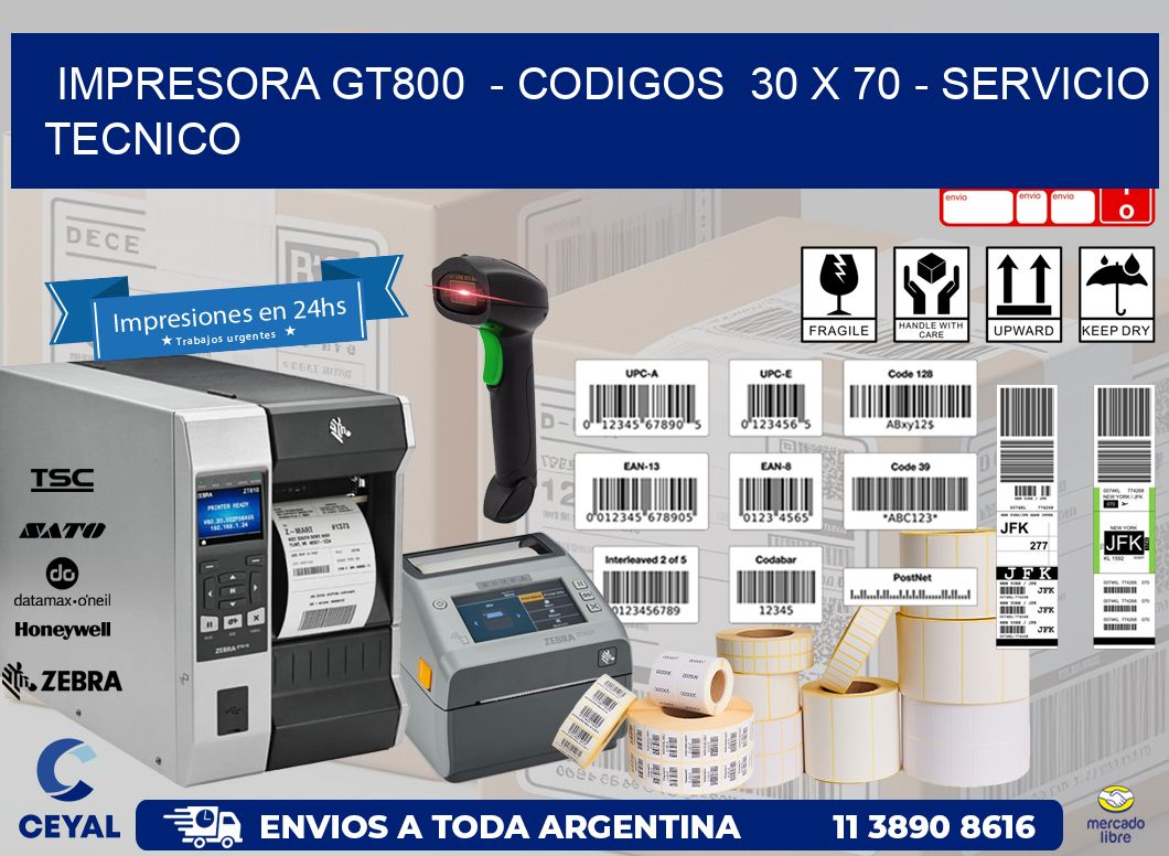 IMPRESORA GT800  – CODIGOS  30 x 70 – SERVICIO TECNICO