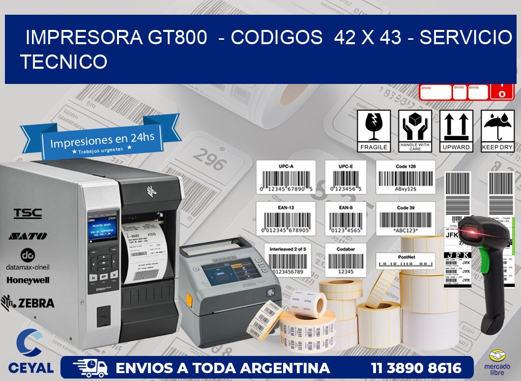 IMPRESORA GT800  - CODIGOS  42 x 43 - SERVICIO TECNICO