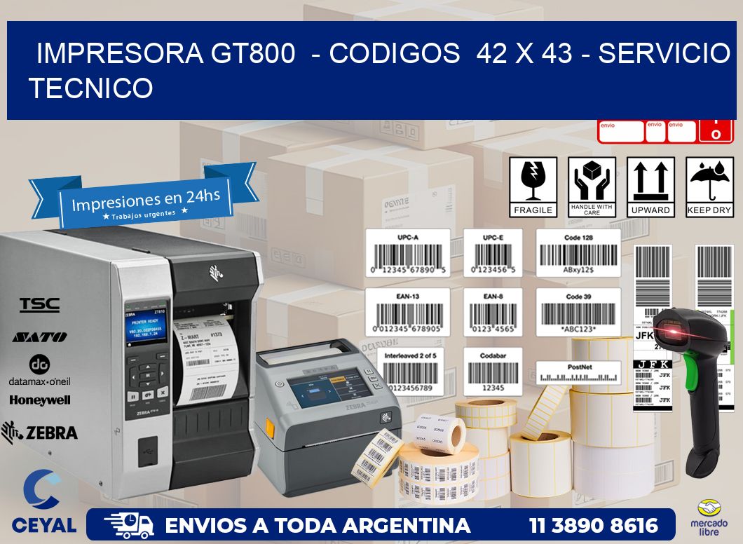 IMPRESORA GT800  - CODIGOS  42 x 43 - SERVICIO TECNICO