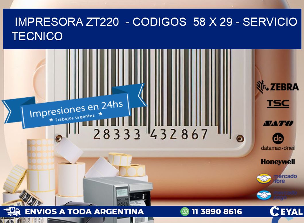 IMPRESORA ZT220  - CODIGOS  58 x 29 - SERVICIO TECNICO