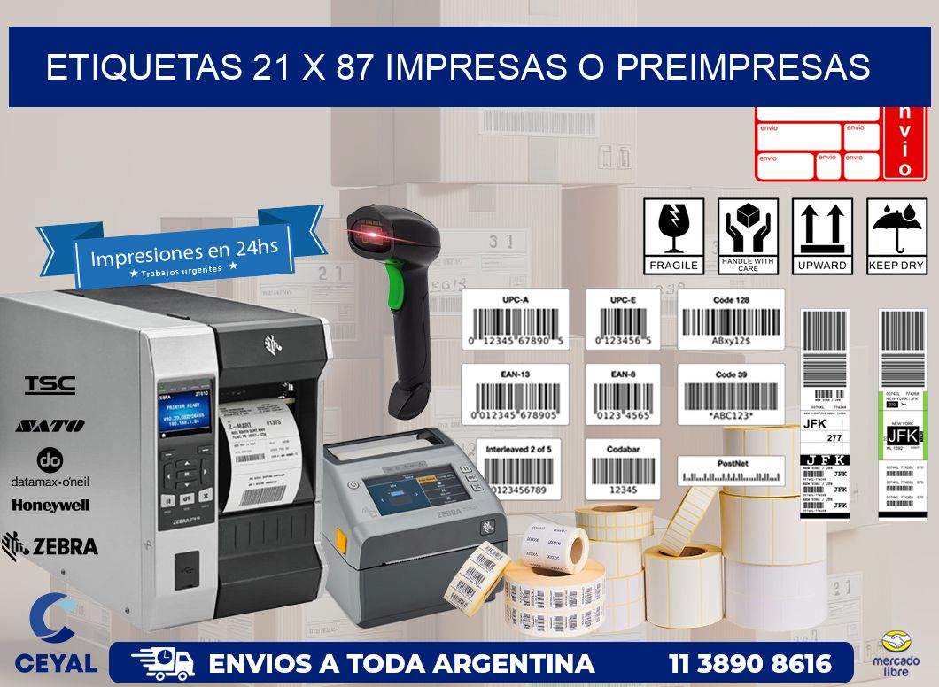 ETIQUETAS 21 x 87 IMPRESAS O PREIMPRESAS