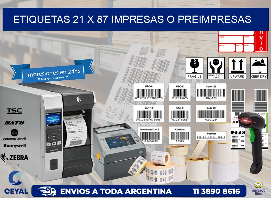 ETIQUETAS 21 x 87 IMPRESAS O PREIMPRESAS