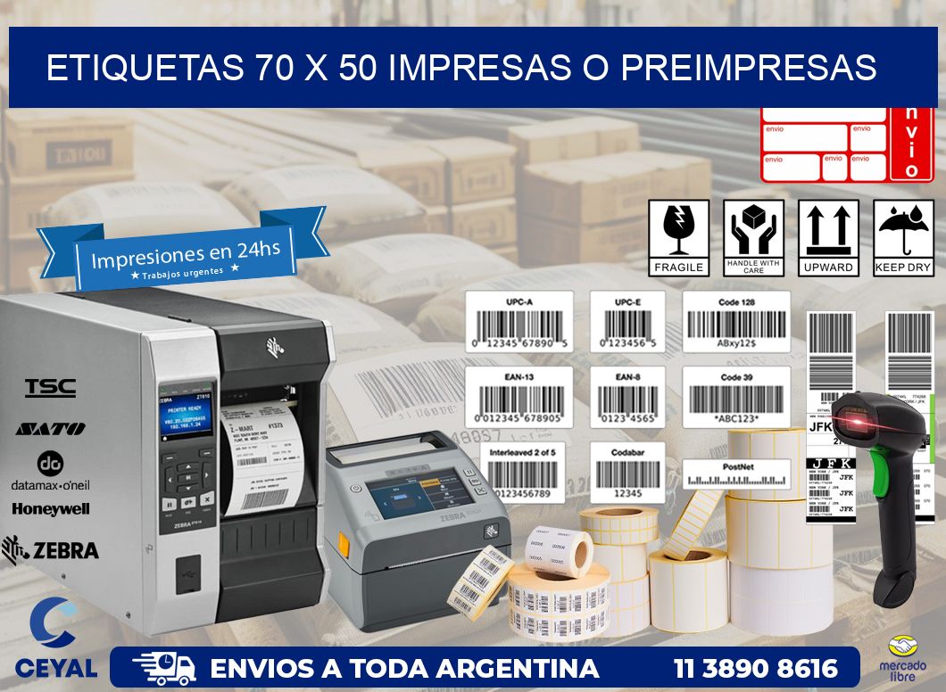 ETIQUETAS 70 x 50 IMPRESAS O PREIMPRESAS