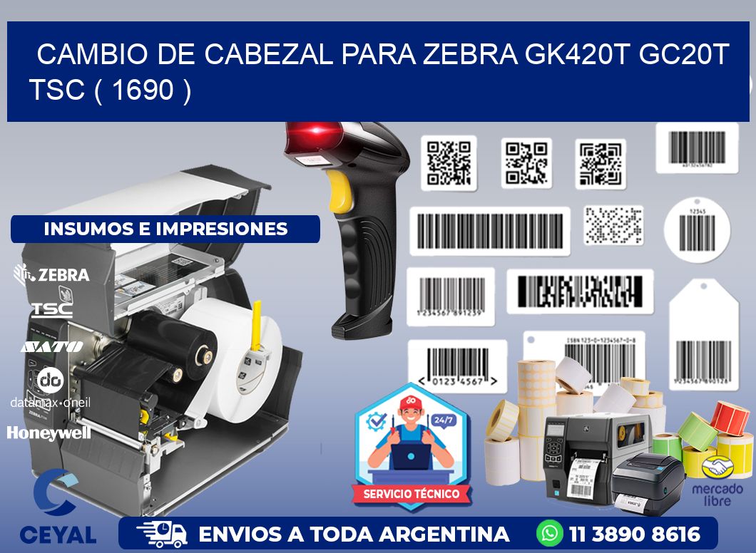 CAMBIO DE CABEZAL PARA ZEBRA GK420T GC20T TSC ( 1690 )