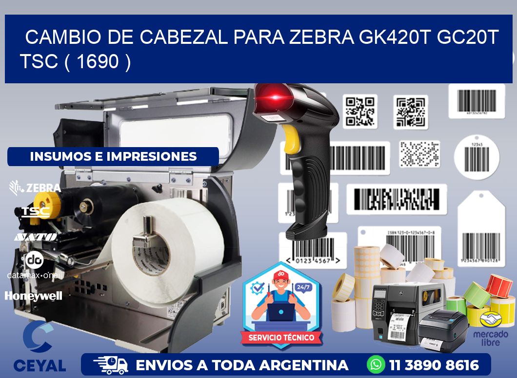 CAMBIO DE CABEZAL PARA ZEBRA GK420T GC20T TSC ( 1690 )