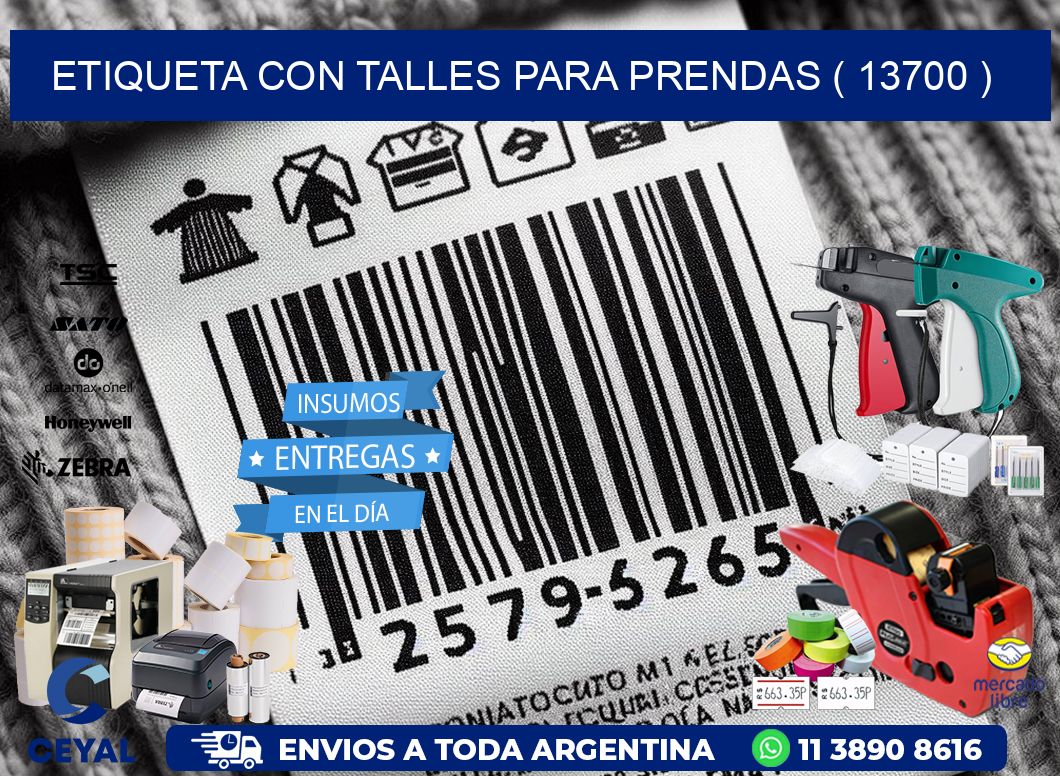 ETIQUETA CON TALLES PARA PRENDAS ( 13700 )