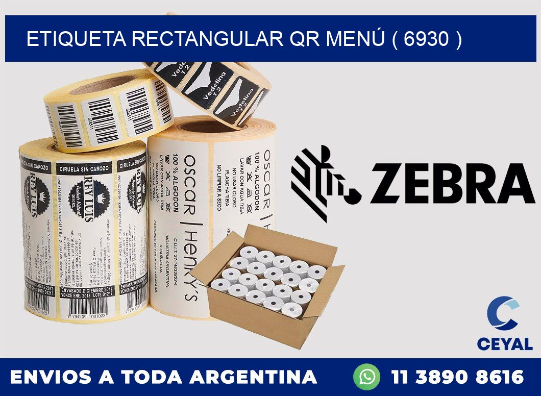 ETIQUETA RECTANGULAR QR MENÚ ( 6930 )