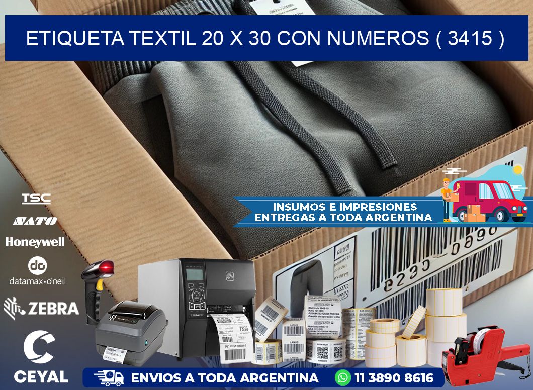 ETIQUETA TEXTIL 20 X 30 CON NUMEROS ( 3415 )