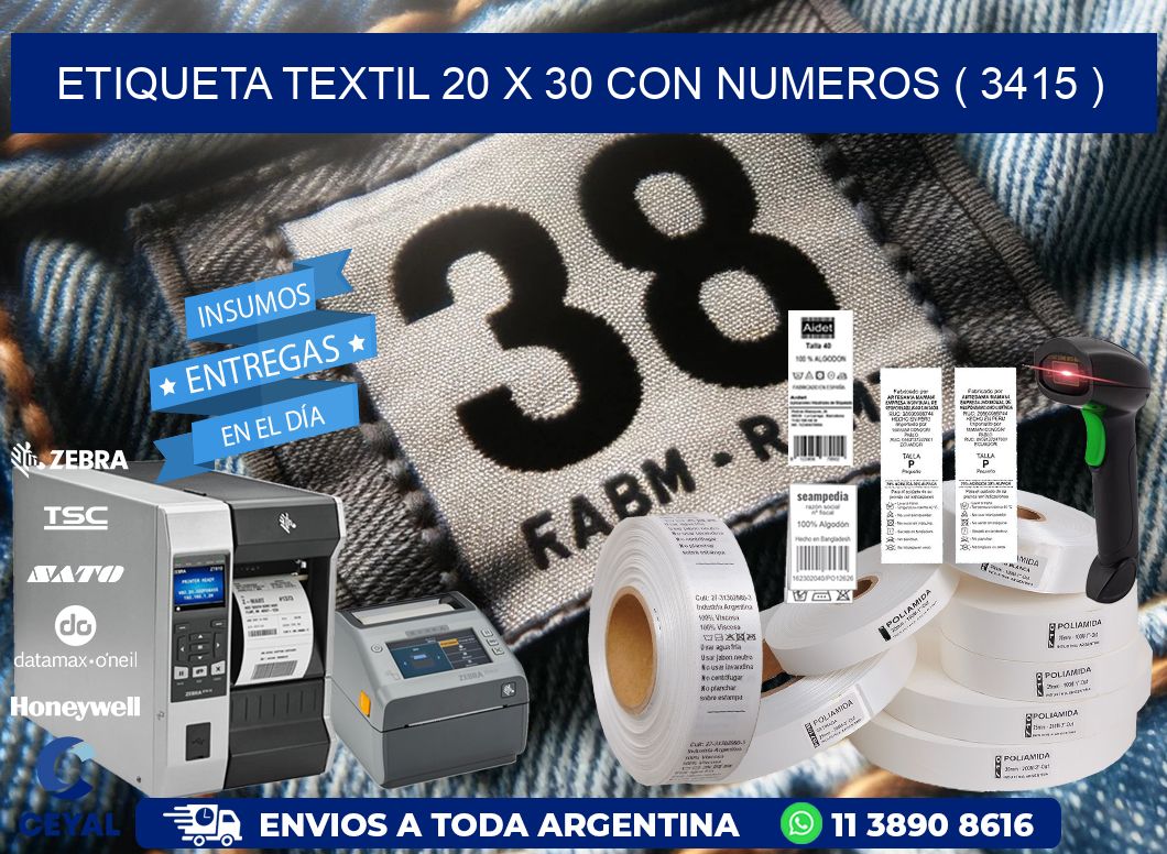 ETIQUETA TEXTIL 20 X 30 CON NUMEROS ( 3415 )