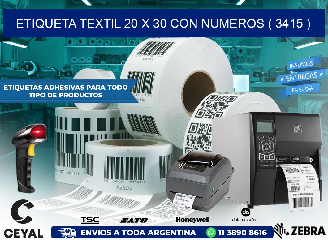 ETIQUETA TEXTIL 20 X 30 CON NUMEROS ( 3415 )