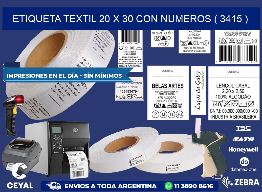 ETIQUETA TEXTIL 20 X 30 CON NUMEROS ( 3415 )