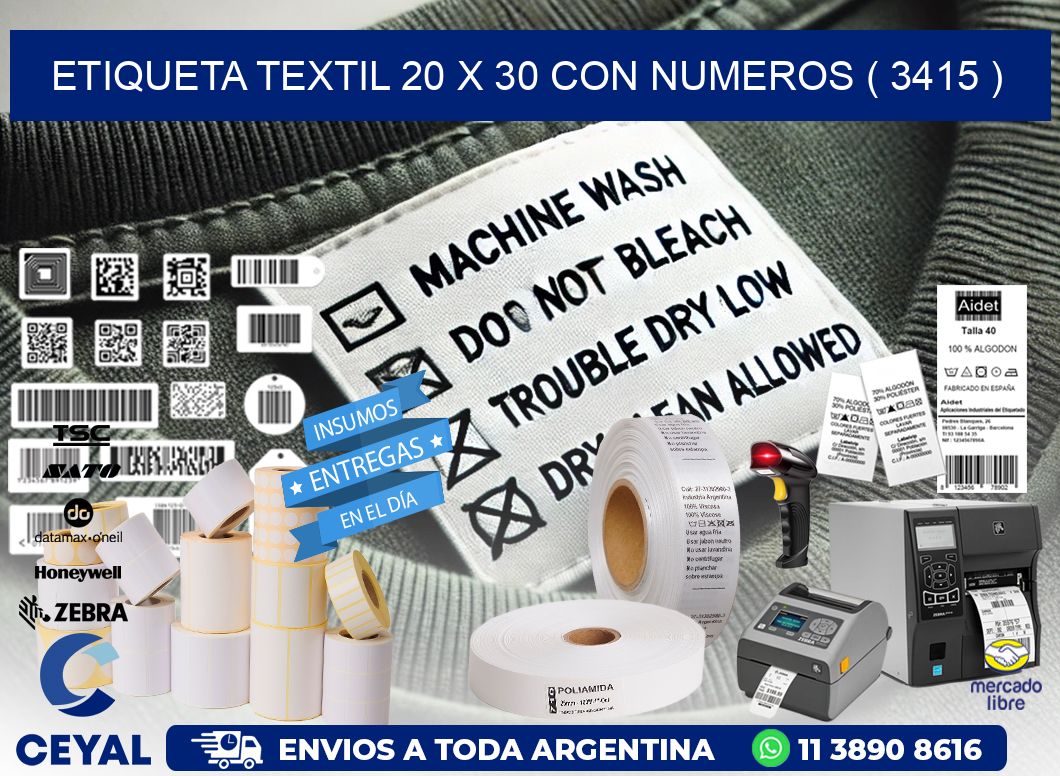 ETIQUETA TEXTIL 20 X 30 CON NUMEROS ( 3415 )