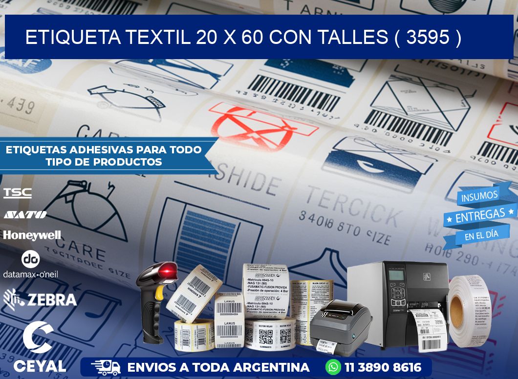 ETIQUETA TEXTIL 20 X 60 CON TALLES ( 3595 )