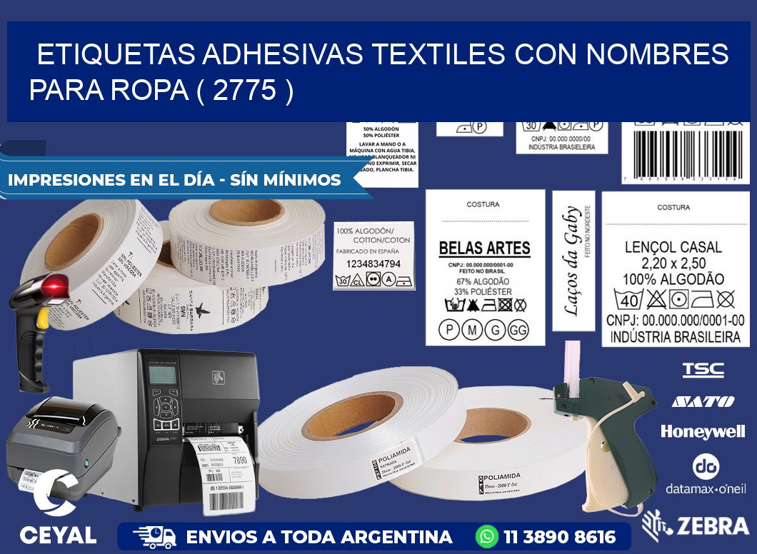 ETIQUETAS ADHESIVAS TEXTILES CON NOMBRES PARA ROPA ( 2775 )