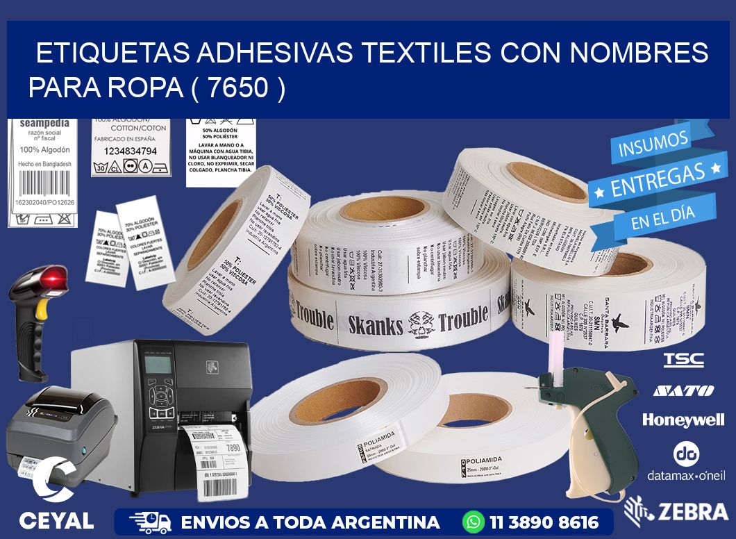 ETIQUETAS ADHESIVAS TEXTILES CON NOMBRES PARA ROPA ( 7650 )