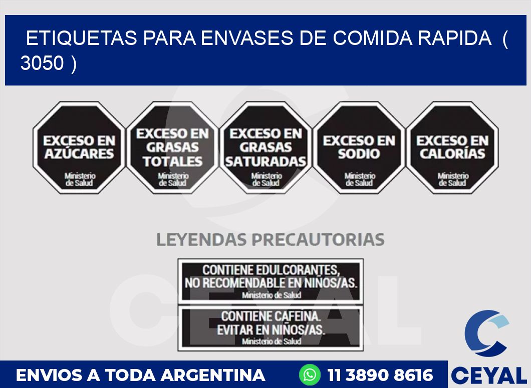 ETIQUETAS PARA ENVASES DE COMIDA RAPIDA  ( 3050 )